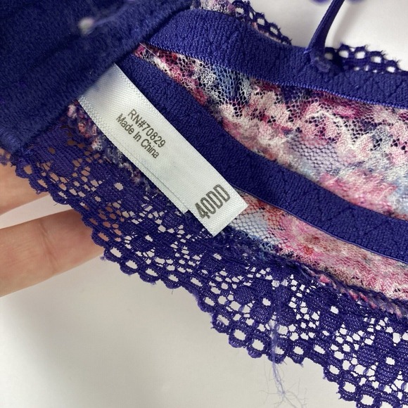 Womens Purple Lace Bra 40 DD Florals Padded Plus Size Full Coverage Rue 21 - Picture 4 of 5